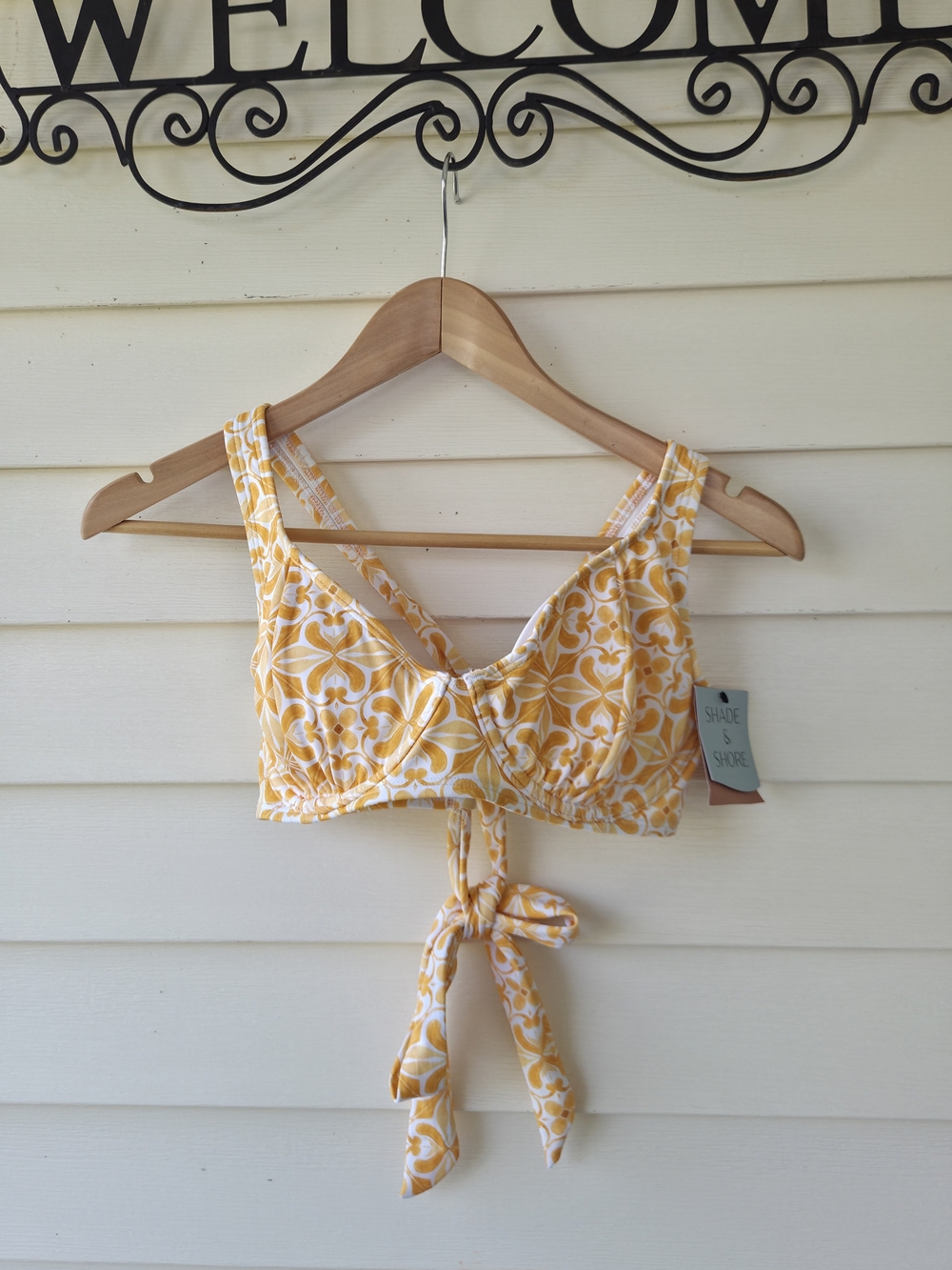 Shade & Shore Yellow Floral Tie-Back Bikini Swimsuit Size: 34D
